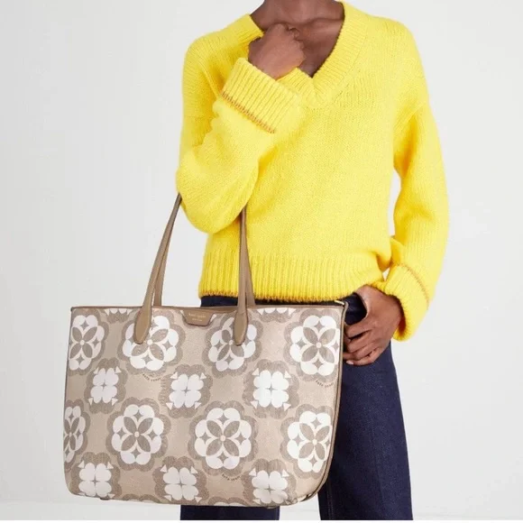 NWT Kate Spade ♠️ Flower monogram coated canvas tote natural multi w/pouch